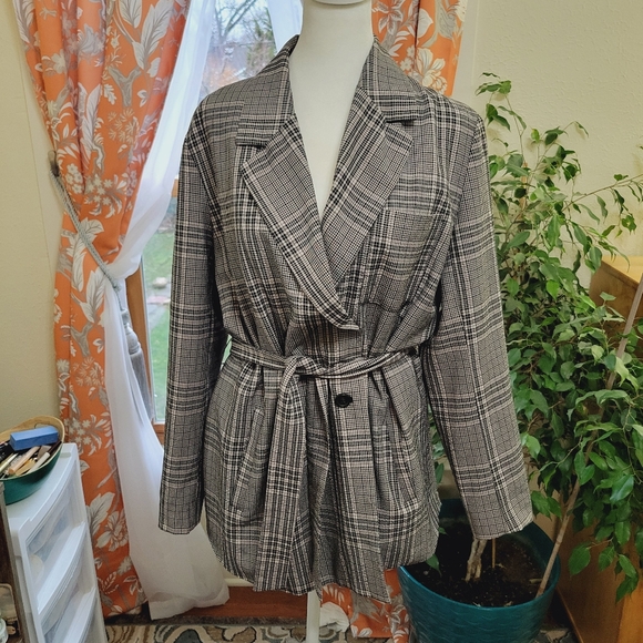 ZARA HOUNDSTOOTH KNOT BLAZER BROWN - Picture 7 of 8